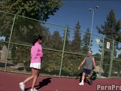 Tanner Mayes, the young brunette, enjoys hardcore sex with her senior tennis instructor