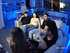 Leie, Blasen, Braunhaarige, Paar, Gruppe, Latina, Titten