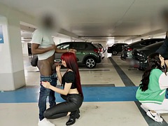 Two big ass Latina roommates fucked by two black guys in a public parking lot!!!
