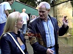 Horny blonde in stockings rides older cock with her ass