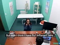 Fake health center - crazy doctor prescribes a throatful of his sperm to sooth her facehole