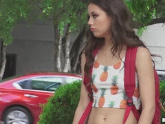 Cute Teen Grinds On A Dick - flirty brunette Lucy Doll gives head in car