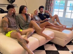 Leie, Arsch, Blondine, Blasen, Braunhaarige, Paar, Französisch, Nass