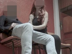 Footjob, kneeling blowjob, tennis girl