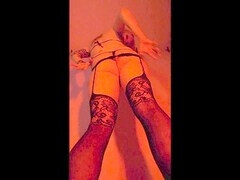 Rubia, Penetracion con dedos, Bragas, Pequeña, Transexual, Solo, Medias largas, Tatuaje