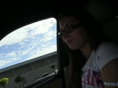 Nerdy teen in glasses Jenny Outdoor fucking