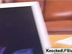 Busty pregnant brunette fucks a big black cock