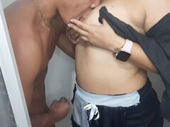 Curvy cleaning lady catches me masturbating in the shower and gives me a steamy handjob