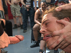 Bondage scene with a hunk who takes it all