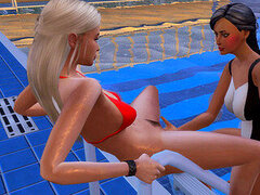 デカ尻, フィストファック, レズビアン, アウトドア, プール, 公共, おもちゃ