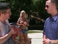 Bridgette B get flirty with him as she demonstrating her fantastic pair of DD tits