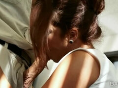 美女, ブロンド, 茶髪の, バック, 手コキする, なめる, オフィス, オッパイの