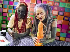 Paar, Dildo, Schmutzig, Fetisch, Hd, Tätowierung, Titten, Spielzeuge