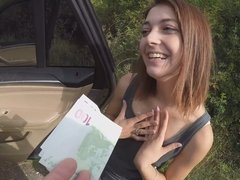 フェラチオ, 車, 公共, ガリガリ, 生徒, フェラする, ティーン, オッパイの