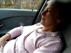 Granny Pleasures Herself in Car