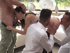 Lilu Moon pleasuring three horny men at once