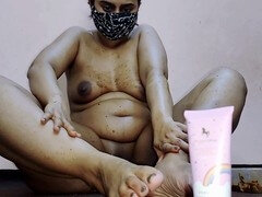 Asiatisch, Tante, Schönheit, Britisch, Maske, Massage, Zierlich, Strümpfe