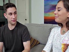 Kacie Castle gets down on her knees and sucks Brads big cock