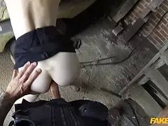 Policeman in uniform nails 18 usa in the ass in a barn - faux cop