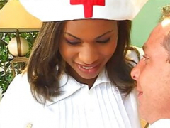 Black nurse rides white stud at the clinic after she examines him
