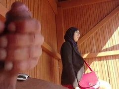 young boy shocks this muslim girl who was waiting for her bus with his big cock, OMG !!! someone surprised them; he might have problems and run away .