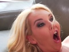 Dirty blonde bimbo takes big stiff cock hard and fast