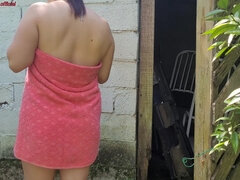 Shower Doesnt Work, Married Woman Asks The Farms Caretaker For Help Using Just A Towel And Pays Wi