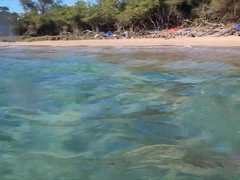 Plage, Gros seins, Blonde, Petite amie, De plein air, Fumer, Voyeur, Mouillée