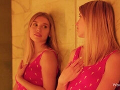 浴室, デカ尻, ブロンド, オナニー, オマンコ, ガリガリ, ストリッピング, ティーン