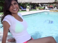 Grosse titten, Bikini, Blasen, Braunhaarige, Schwanz, Handjob, Hardcore, Hd