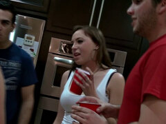 Blonde with a hot body gets a hot kitchen facial on Valentine's Day