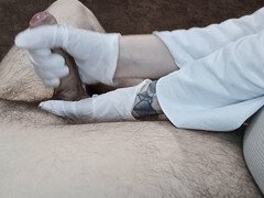 Leie, Paar, Arzt, Handschuhe, Handjob, Selbstgemacht, Latex, Uniform