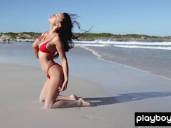 Ukrainian babe stripping at the beach