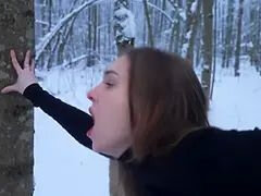 During a Lovely Walk in the Winter Forest, My Pussy Was Filled to the Limit 4K HD Tim Team