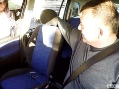 Ass, Blowjob, Brunette, Car, Doggystyle, Handjob, Milf, Stockings