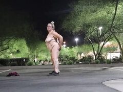 Friday Night Lights: Horny BBW Wife Flashes Big Natural Tits for BBC Outside