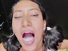 美女, デカチン, フェラチオ, 茶髪の, イく瞬間, グループ, ラティーナ, ティーン