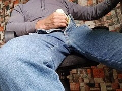 Solo session featuring a guy with a massive uncut cock having a cum blast