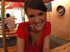 Public slut fucked hard by big white cock in POV doggy style