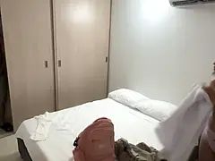 I watch a young Latina in the closet after getting out of the shower, we end up hard while she asks me to come in her vagina.