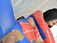 Futa in real life wakes up her uncut cock on camera