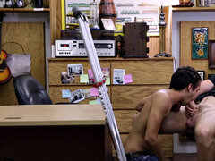 Skinny amateur stud POV fucked in pawnshop office by owner