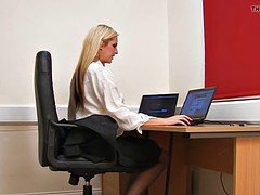 Blondine, Lingerie, Büro, Sich ausziehen