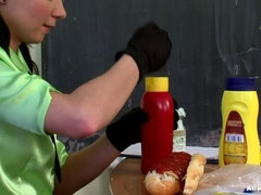 デカパイ, 黒人, 食べ物, 自然山雀, ピグテール, ストッキング, 濡れ, レスリング