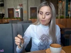 Amateur Blonde Letty Black Uses Vibrator in Busy Cafe