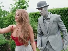 Cock hungry Alessandra Jane sucks and fucks a living statue in the park