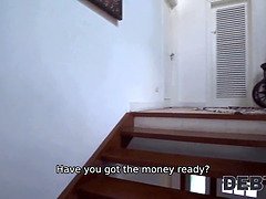 Debt collector with big tits & shaved pussy takes on Brazilian babe & her wet pussy