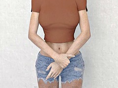 3d, デカチン, デカパイ, チン, 熟年, 淫乱熟女, シャワー, オッパイの