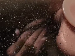 Salle de bains, Brunette brune, Masturbation, Chatte, Douche, Tatouage, Nénés, Jouets