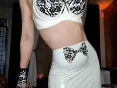 Chica, Tetas grandes, Morena, Fetiche, Látex, Coño, Afeitado, Calientapollas